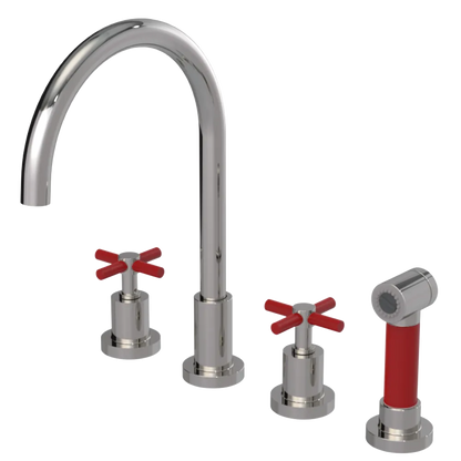 Rubinet Widespread Kitchen Set with LaSalle Spout with Hand Spray Polished Nickel