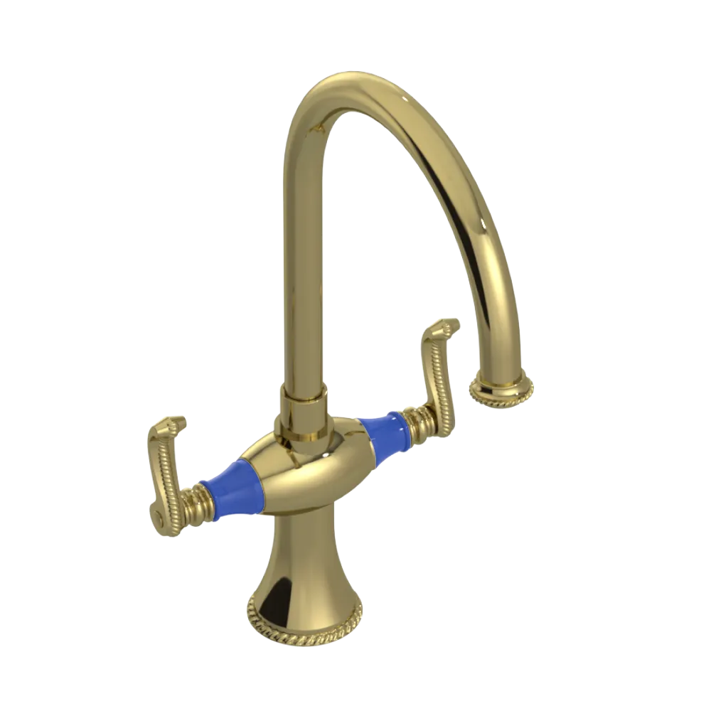 Rubinet Two Handle Single Hole Kitchen Set Natural Brass