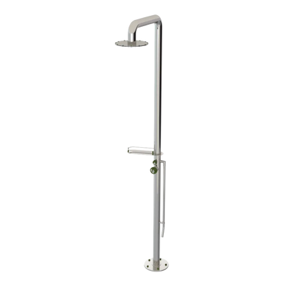 Rubinet Pressure Balance Outdoor Shower with Foot Rinse & 10" Shower Head (with shelf) - 304 Stainless Steel Polished Nickel