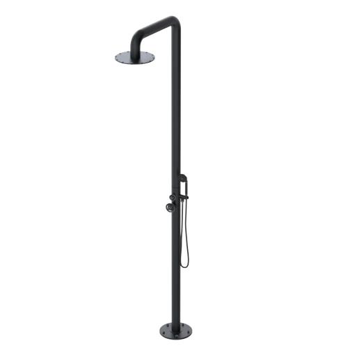Rubinet Pressure Balance Outdoor Shower with Hand Held Shower & 10" Shower Head - 304 Stainless Steel Matt Black