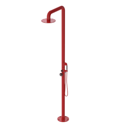 Rubinet Pressure Balance Outdoor Shower with Hand Held Shower & 10" Shower Head - 304 Stainless Steel Red