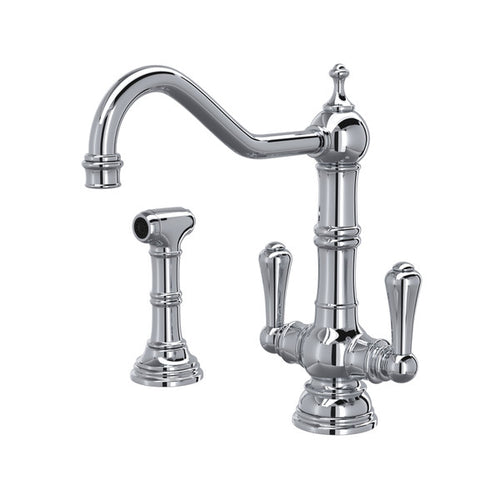 Perrin & Rowe Edwardian Single Hole Kitchen Faucet With Lever Handles & Sidespray - With Metal Lever Handle.4766APC