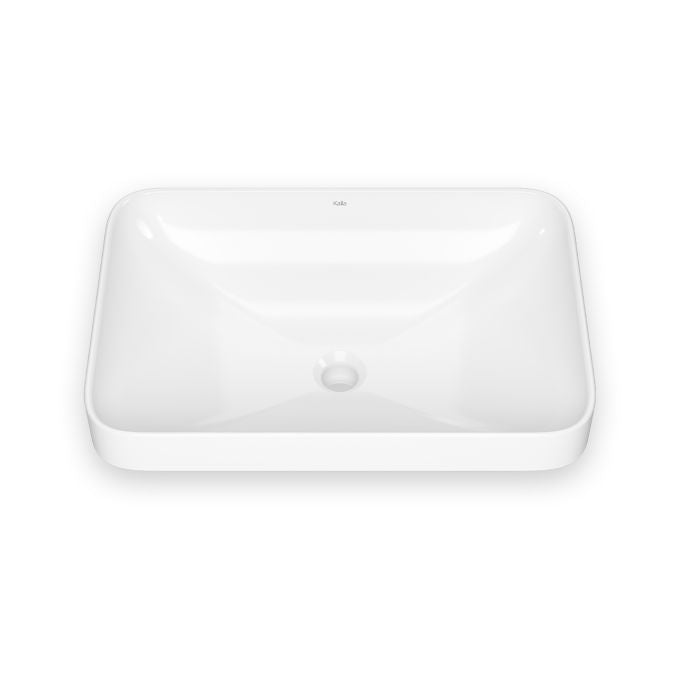 KALIA Kosla - Rectangular washbasin with curved bowl design - White gloss vitreous porcelain