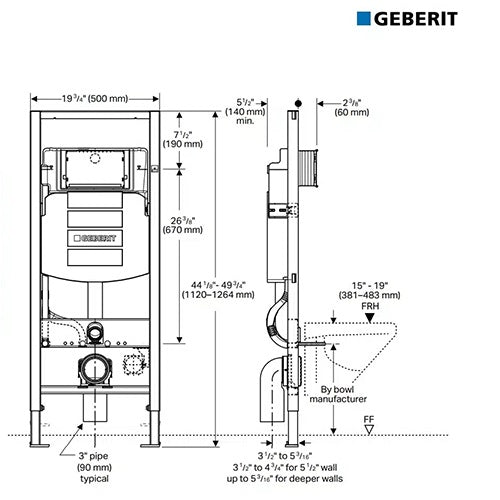 Geberit In-Wall Carrier For 2x6 Construction - 1.28/0.8 Gpf - Golzar Home