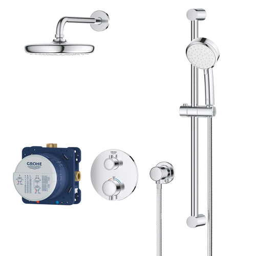 Grohe Grohtherm® Round Thermostatic Shower Kit, 27 L/Min (7.1 Gpm) - Golzar Home