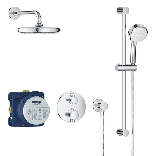 Grohe Grohtherm® Round Thermostatic Shower Kit, 27 L/Min (7.1 Gpm) - Golzar Home