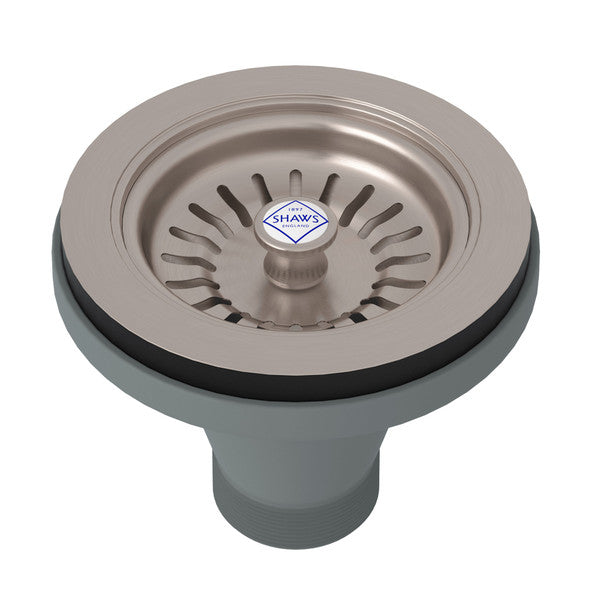 Shaws Manual Basket Strainer With Logo Branded White Porcelain Pull Knob