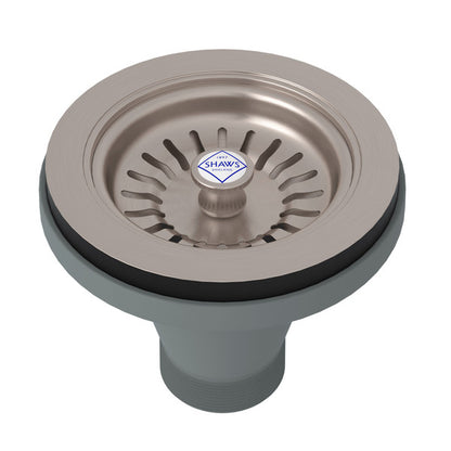 Shaws Manual Basket Strainer With Logo Branded White Porcelain Pull Knob