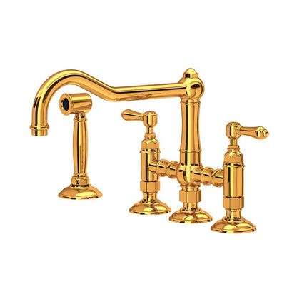 ROHL Acqui Deck Mount Column Spout 3 Leg Bridge Kitchen Faucet With Sidespray