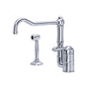 ROHL Acqui Single Hole Column Spout Kitchen Faucet With Sidespray & Extended Spout - Polished Chrome With Metal Lever Handle/11LMWSAPC