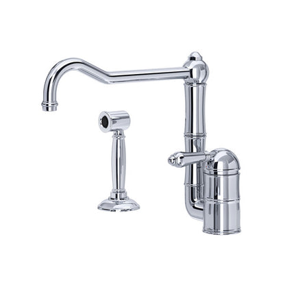 ROHL Acqui Single Hole Column Spout Kitchen Faucet With Sidespray & Extended Spout - Polished Chrome With Metal Lever Handle/11LMWSAPC