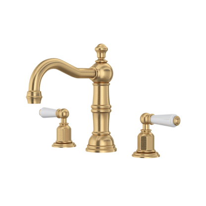 Perrin & Rowe Edwardian Column Spout Widespread Bathroom Faucet - With Metal Lever Handle.3720L-APC