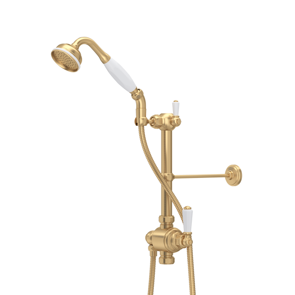Perrin & Rowe Riser Diverter Handshower Hose Parking Bracket & 8" Thermostatic Outlet