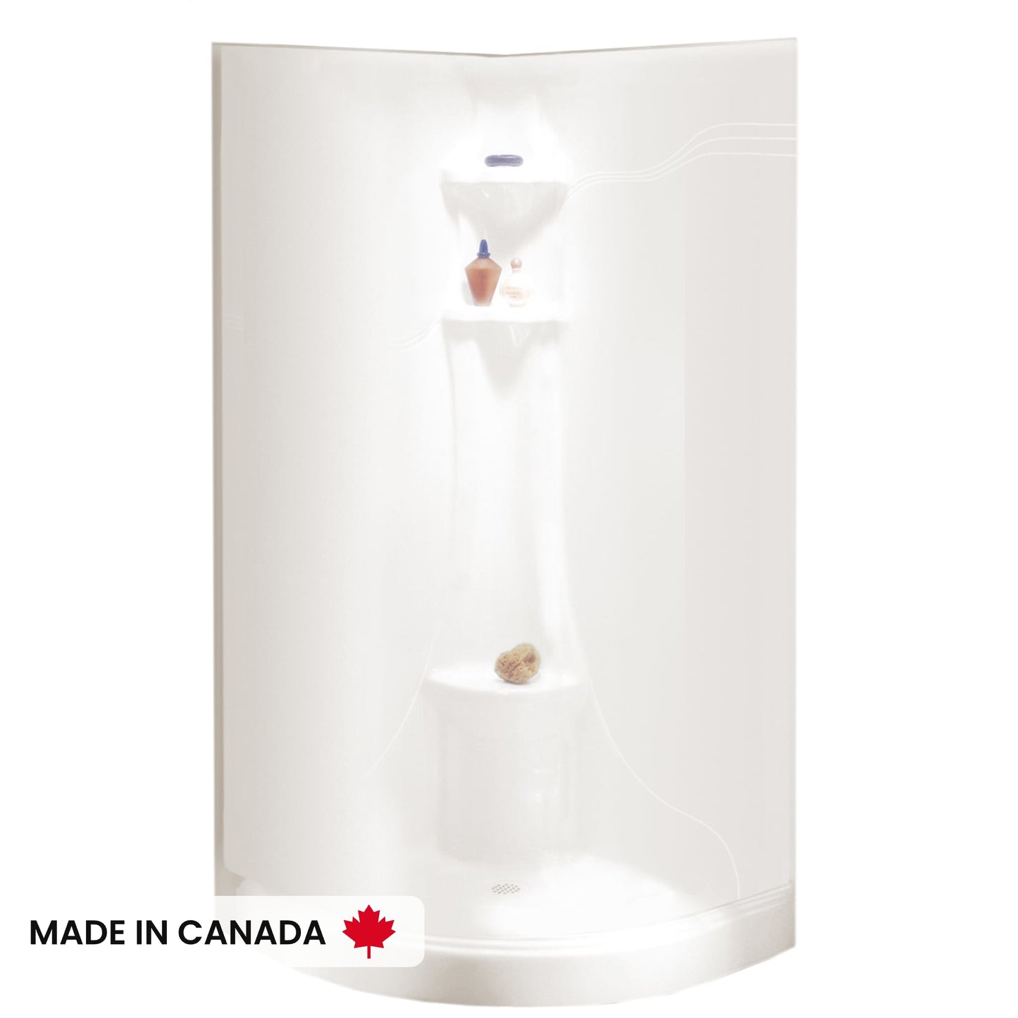Neptune Hera 3636 Neo-Round Acrylic Corner One-Piece Shower with Center Drain in White
