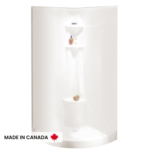 Neptune Hera 3636 Neo-Round Acrylic Corner Two-Piece Shower with Center Drain in White