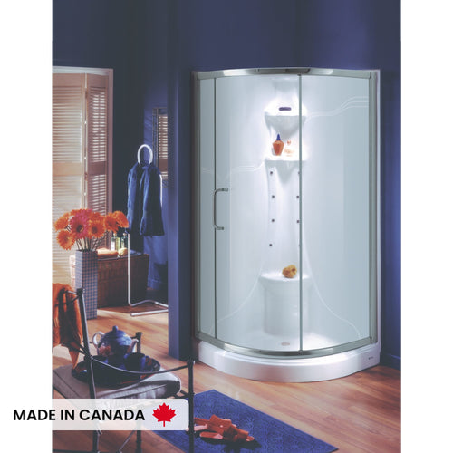 Neptune Hera 3636 Neo-Round Acrylic Corner Two-Piece Shower with Center Drain in White