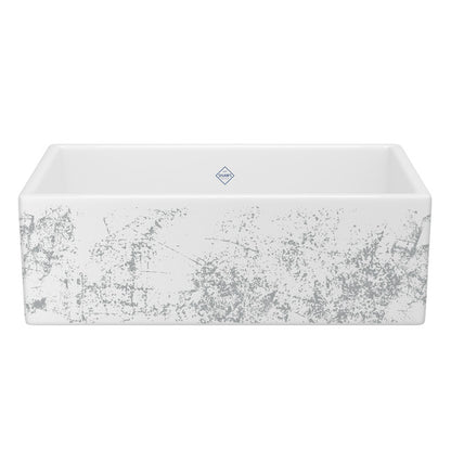Shaws Shaker™ 33" Single Bowl Farmhouse Apron Front Fireclay Kitchen Sink With Metallic Design