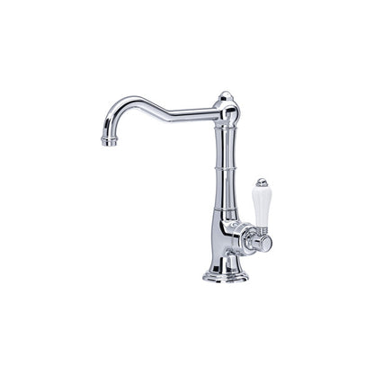 ROHL Cinquanta Single Hole Column Spout Bar & Food Prep Faucet - Polished Chrome With White Porcelain Lever Handle/6.5LPAPC