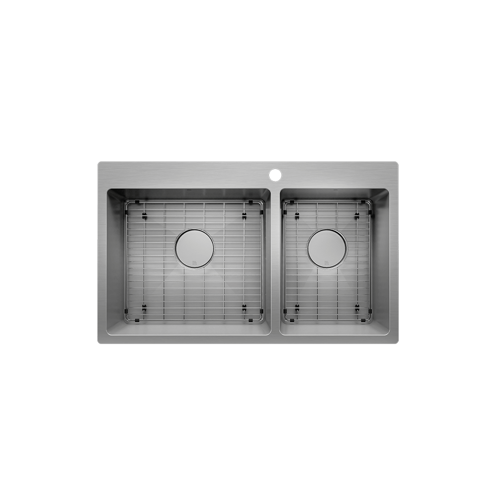 Prochef Topmount Stainless Steel 60/40 Double Bowl Kitchen Sink with Grid, 31" x 16" x 9"