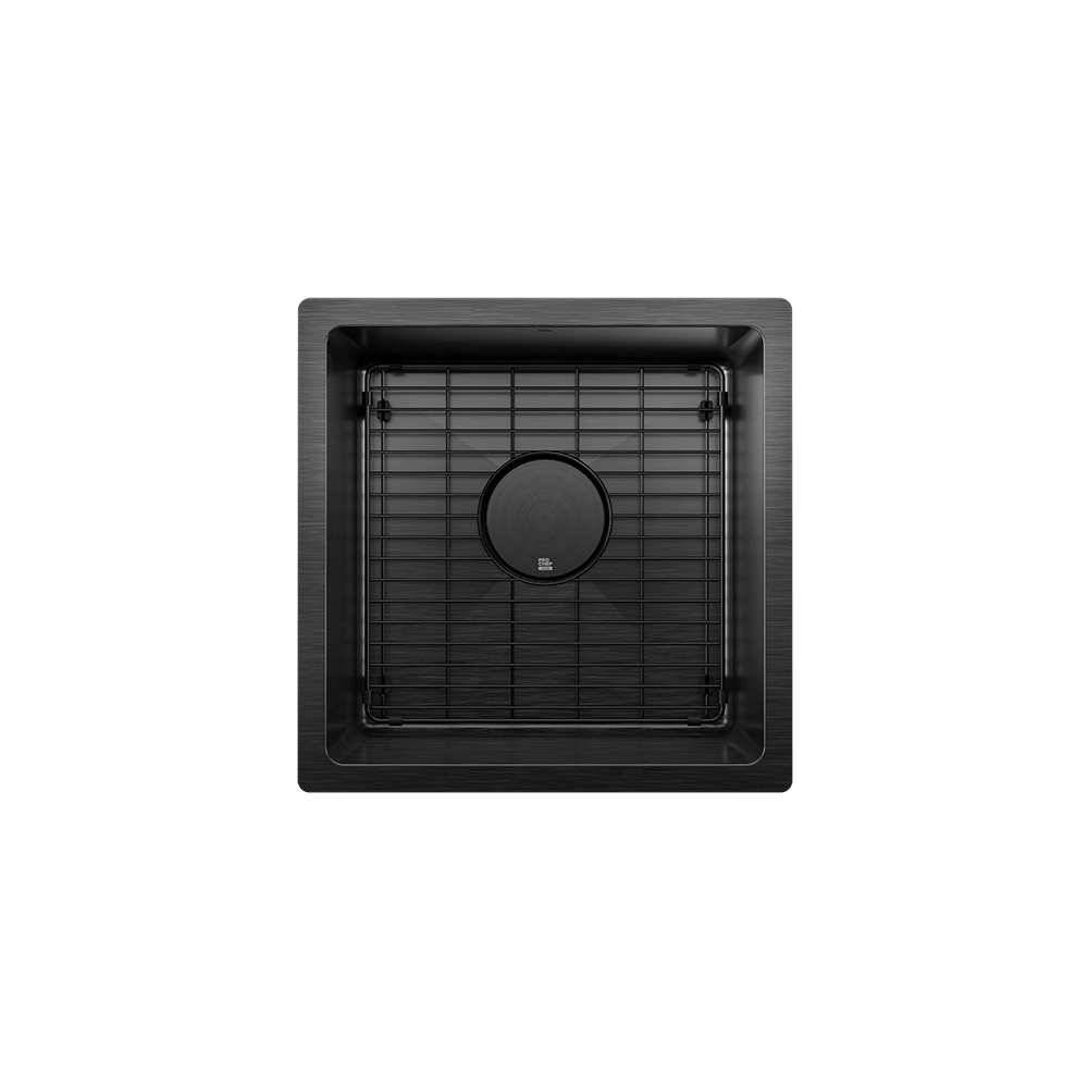 Prochef Undermount Stainless Steel Single Bowl Bar Sink True Black PVD with Grid, 15" x 15" x 8"