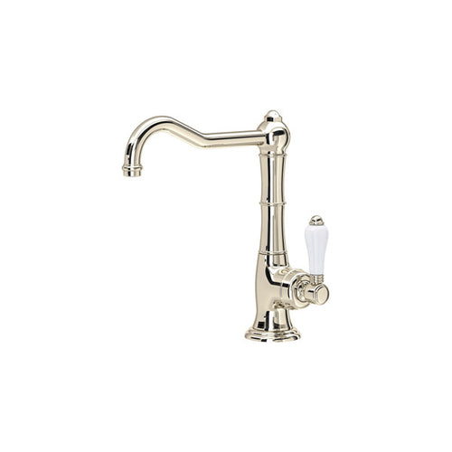 ROHL Cinquanta Single Hole Column Spout Bar & Food Prep Faucet - Polished Chrome With White Porcelain Lever Handle/6.5LPAPC