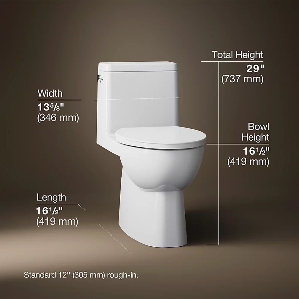 Kohler Reach® One-Piece Compact Elongated Toilet With Skirted Trapway, 1.28 Gpf