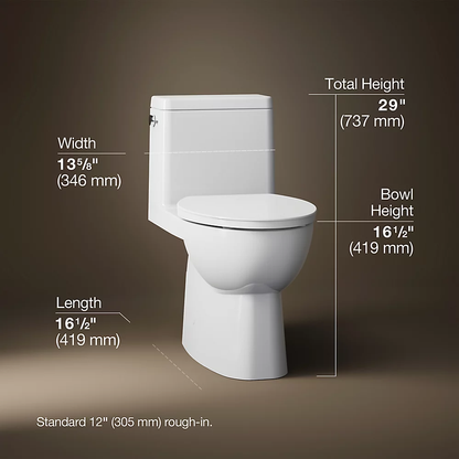 Kohler Reach® One-Piece Compact Elongated Toilet With Skirted Trapway, 1.28 Gpf