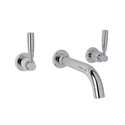 Perrin & Rowe Holborn Wall Mount Widespread Bathroom Faucet - With Metal Lever Handle.3321LS-APC/TO