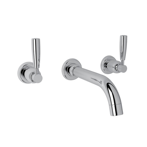 Perrin & Rowe Holborn Wall Mount Widespread Bathroom Faucet - With Metal Lever Handle.3321LS-APC/TO