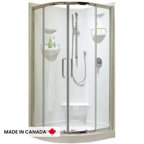 Neptune Izia 3636 Neo-Round Acrylic Corner One-Piece Shower with Center Drain in White
