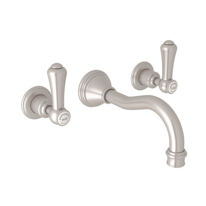 Perrin & Rowe Georgian Era Wall Mount Widespread Bathroom Faucet - Polished Chrome With White Porcelain Lever Handle.3793LSP-APC/TO