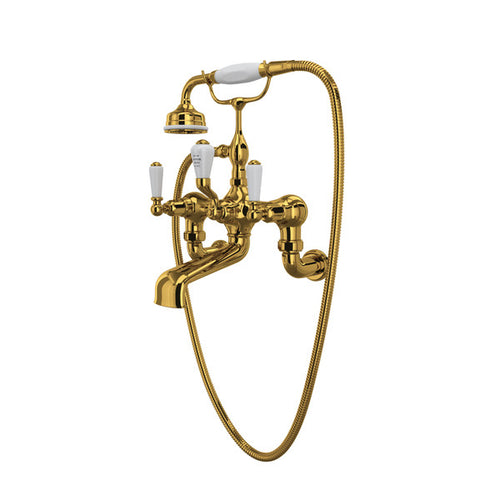Perrin & Rowe Edwardian Exposed Wall Mount Tub Filler With Handshower - With Metal Lever Handle.3510L/1