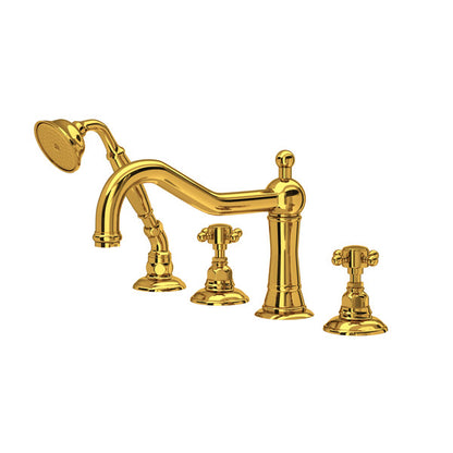 ROHL Acqui 4-Hole Deck Mount Column Spout Tub Filler With Handshower