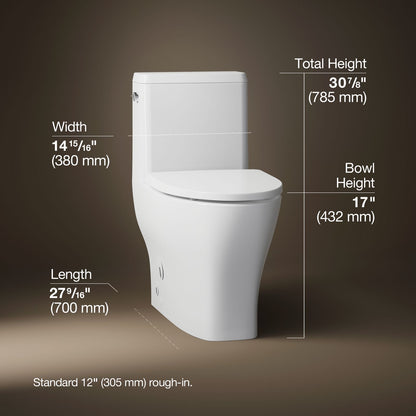 Kohler 23188-TBH-0 3/4 view of product with dimensions