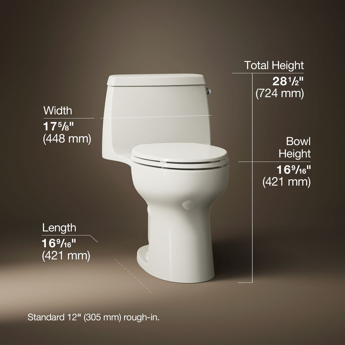 Kohler 30810-RA-96 3/4 view of product with dimensions