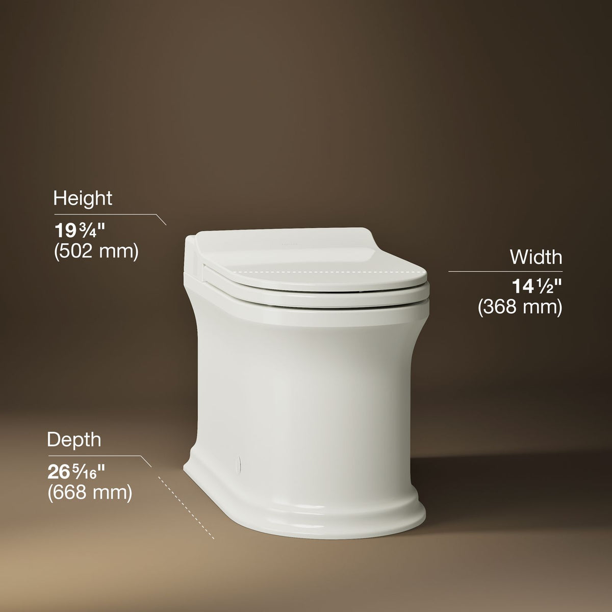 Kohler 38493-NY 3/4 view of product with dimensions