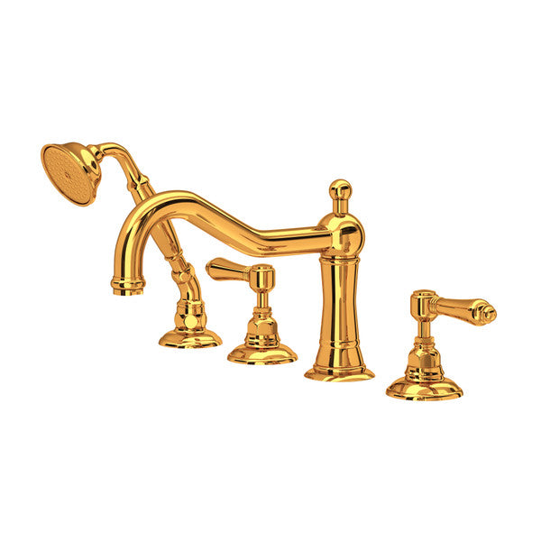ROHL Acqui 4-Hole Deck Mount Column Spout Tub Filler With Handshower
