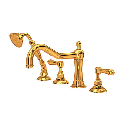 ROHL Acqui 4-Hole Deck Mount Column Spout Tub Filler With Handshower