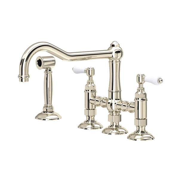 ROHL Acqui Deck Mount Column Spout 3 Leg Bridge Kitchen Faucet With Sidespray