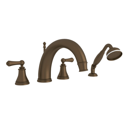 Georgian Era 4-Hole Deck Mount C-Spout Tub Filler with Handshower - Lever Handle