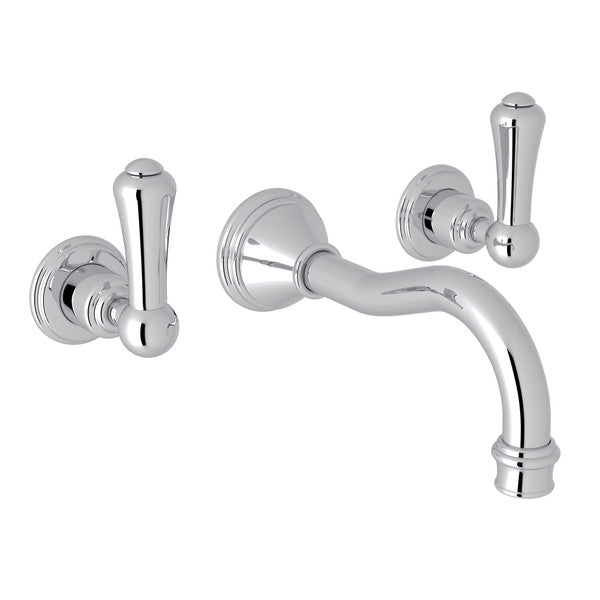 Perrin & Rowe Georgian Era Wall Mount Widespread Bathroom Faucet - Polished Chrome With Metal Lever Handle.3793LS-APC/TO