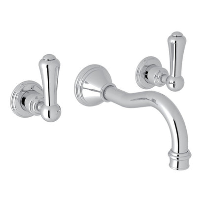 Perrin & Rowe Georgian Era Wall Mount Widespread Bathroom Faucet - Polished Chrome With Metal Lever Handle.3793LS-APC/TO