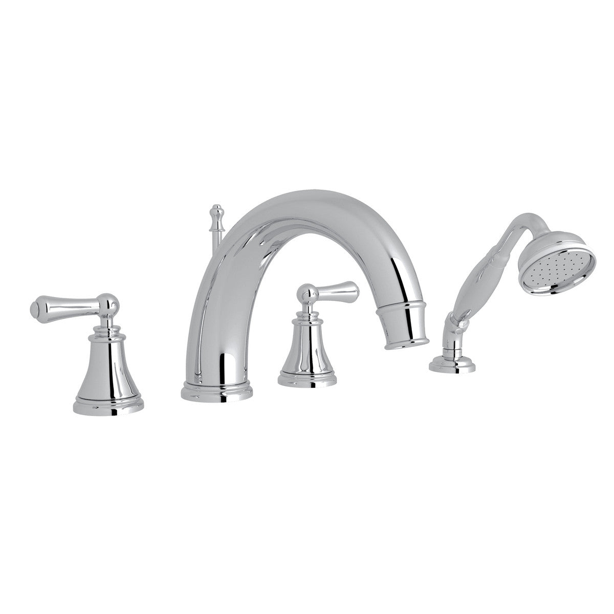 Georgian Era 4-Hole Deck Mount C-Spout Tub Filler with Handshower - Lever Handle