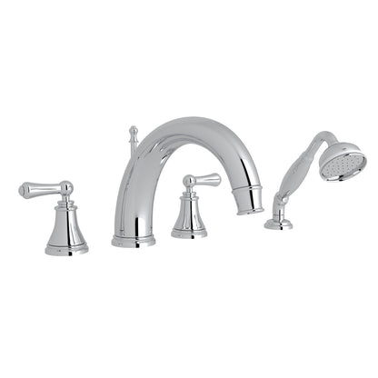 Georgian Era 4-Hole Deck Mount C-Spout Tub Filler with Handshower - Lever Handle
