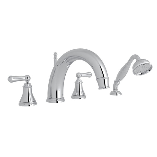 Georgian Era 4-Hole Deck Mount C-Spout Tub Filler with Handshower - Lever Handle
