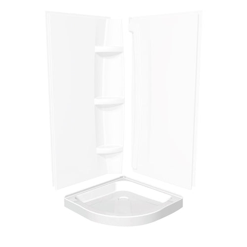 Neo-Round Base 32 3 in. 32 x 32 Acrylic Corner Left or Right Shower Base with Corner Drain in White