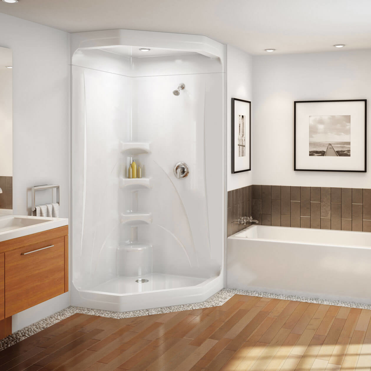 Brio II 40 x 40 Acrylic Corner Center Drain One-Piece Shower in White