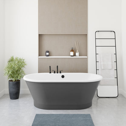 Brioso 6636 AcrylX Freestanding Center Drain Bathtub in White with White Skirt