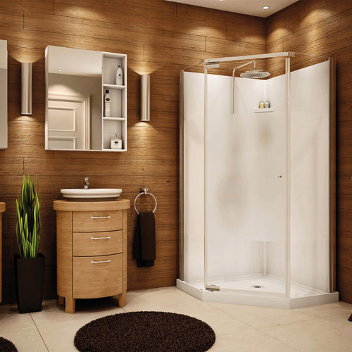 Lobelia Centre Silk 36 x 36 Polystyrene Center Drain Shower Kit in White with Centre Silk glass in Chrome
