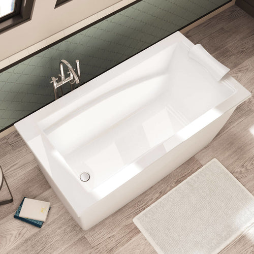 Optik 6032 F Acrylic Freestanding End Drain Bathtub in White with White Skirt